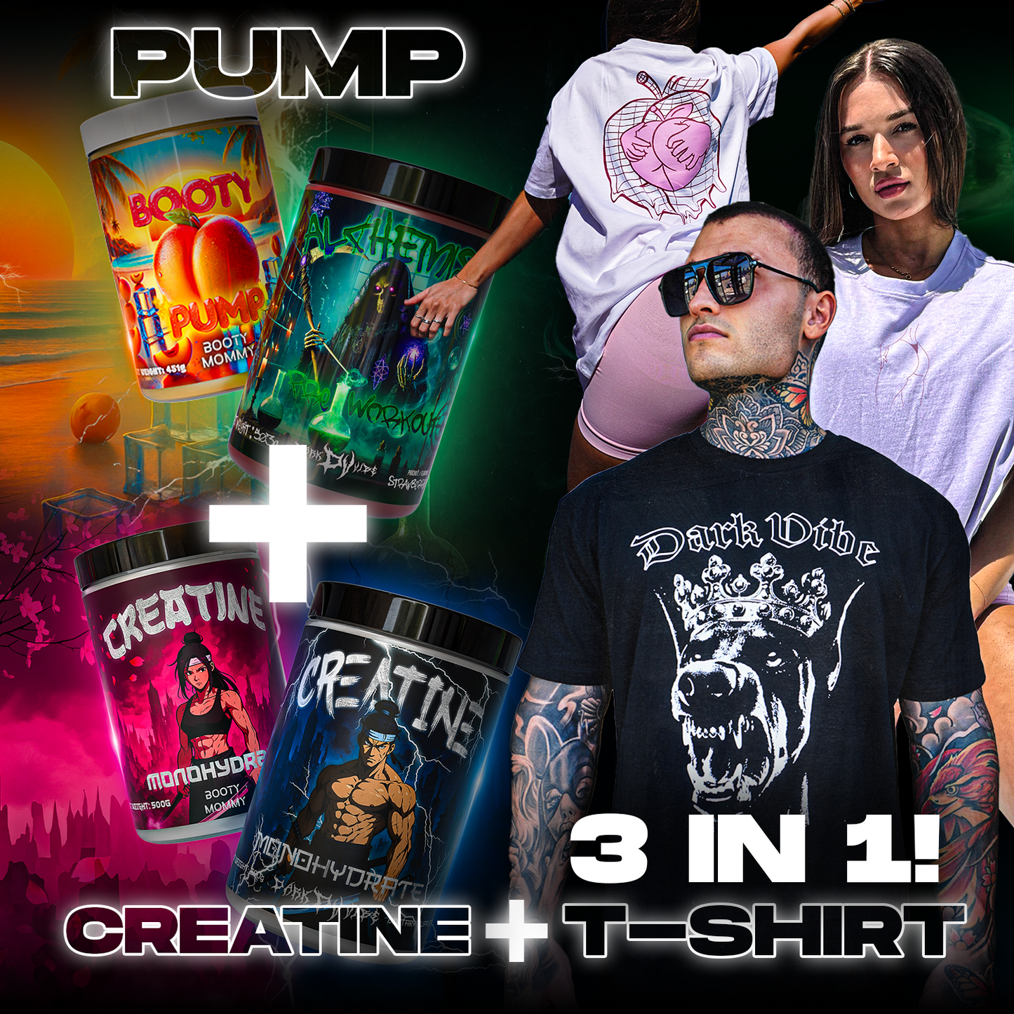 PRE-WORKOUT + CREATINE + TRIČKO BUNDLE