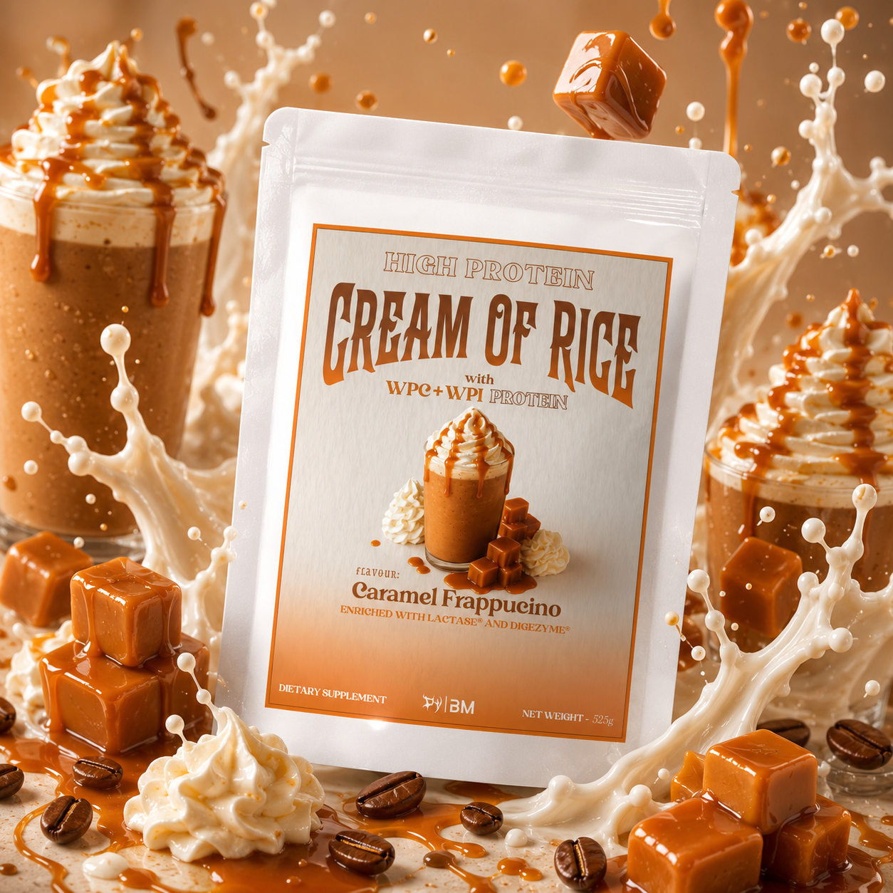 HIGH PROTEIN CREAM OF RICE CARAMEL FRAPPUCINO