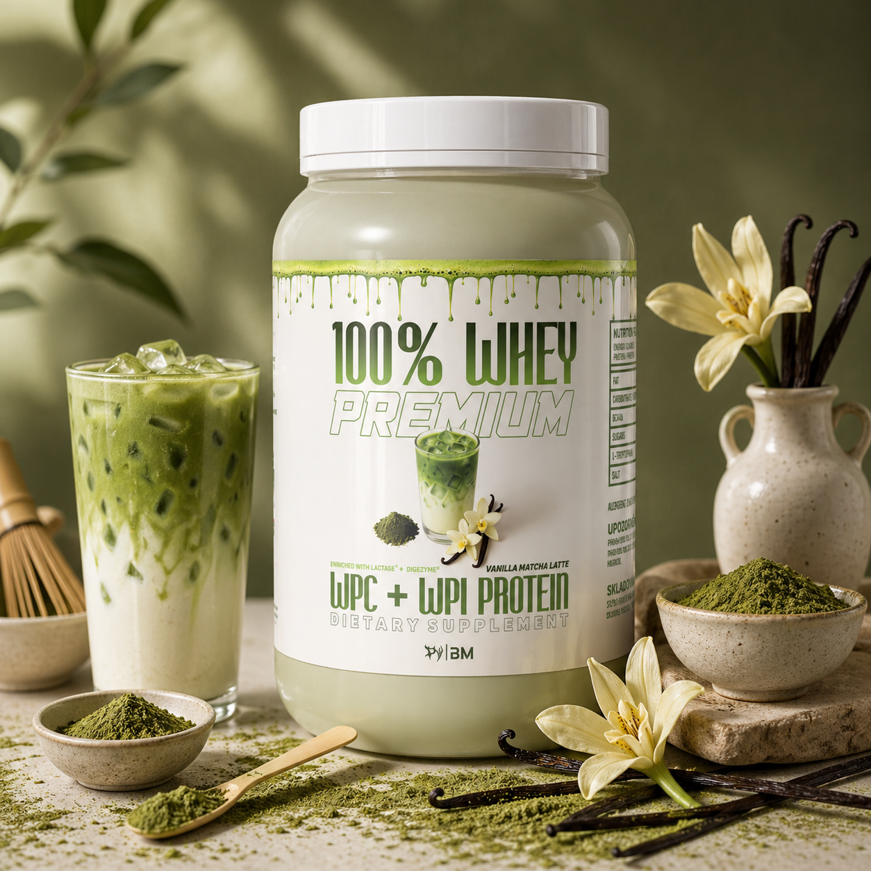 100% PREMIUM WHEY PROTEIN VANILLA MATCHA LATTE