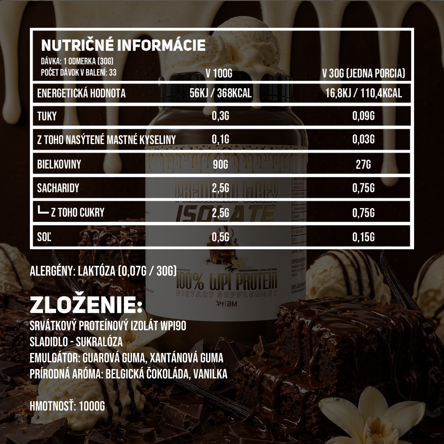 PREMIUM WHEY ISOLATE 100% WPI CHOCO BROWNIES & VANILLA ICE CREAM